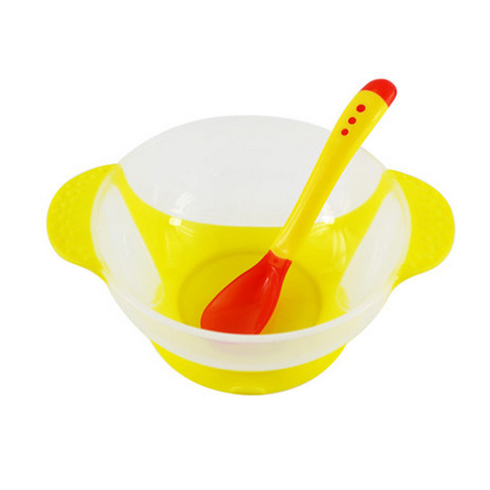 Baby Suction Bowl/ Feeding Bowl And Spoon Set Tableware, Yellow