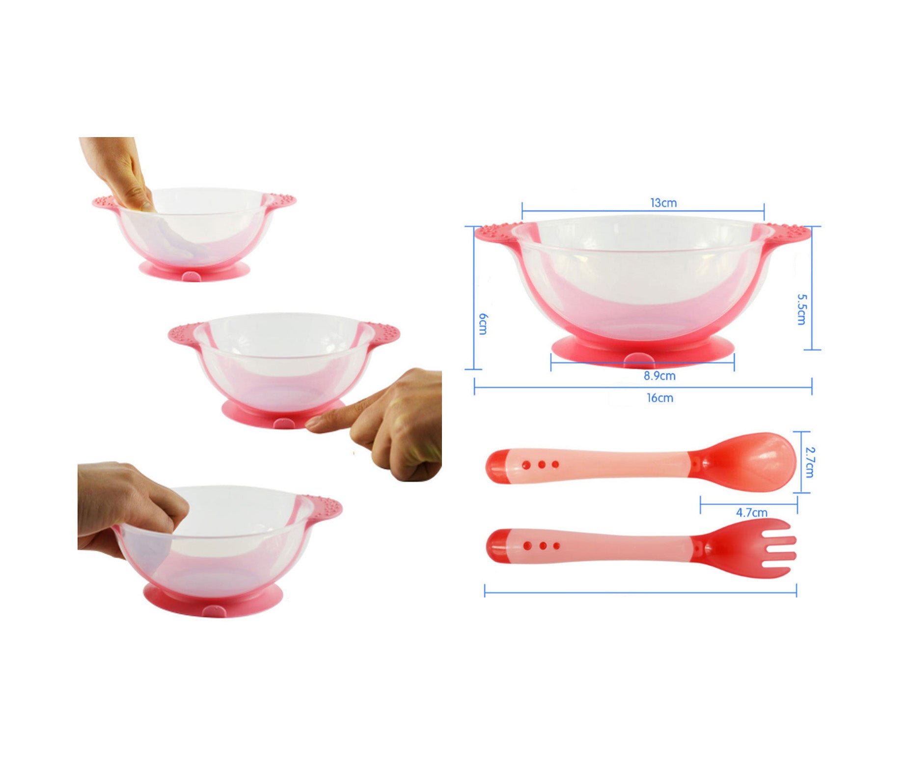 Baby Suction Bowl/ Feeding Bowl And Spoon Set, Pink Tableware