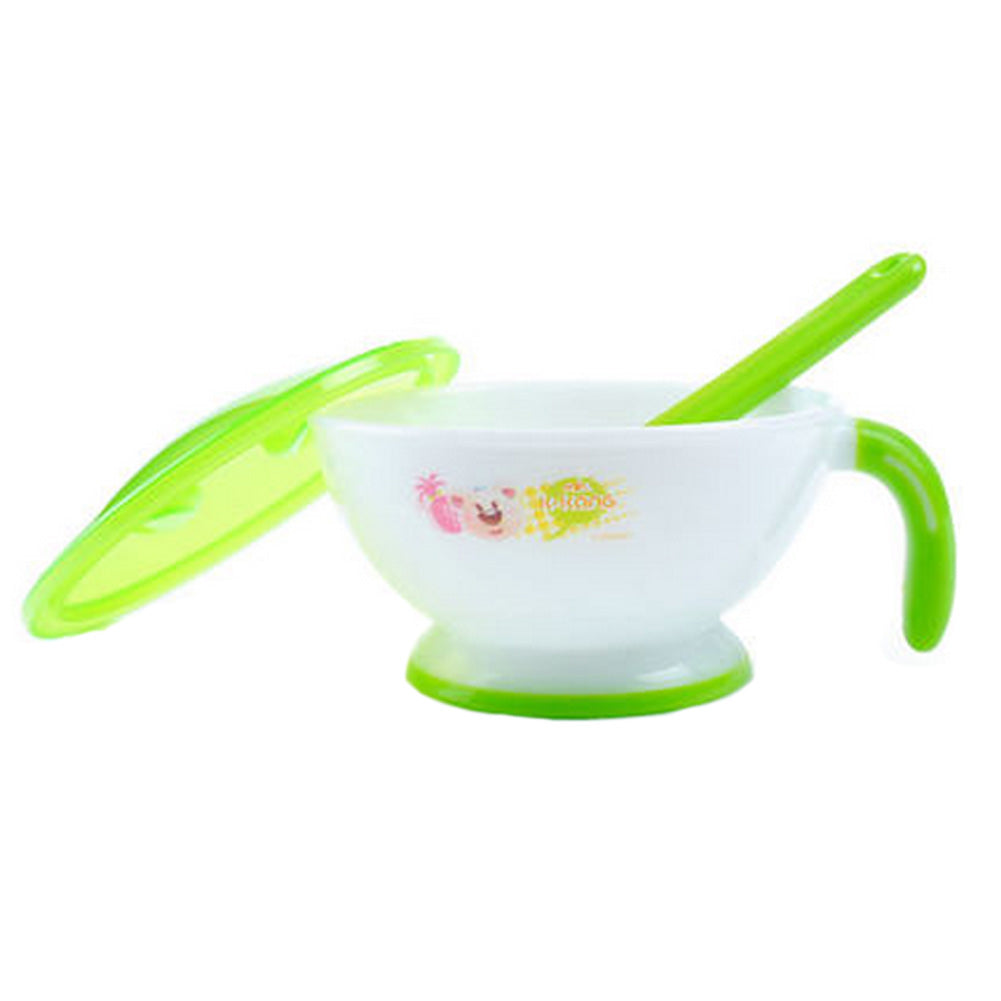 Baby Feeding Suction Bowl With Lid And Spoon Set, Green