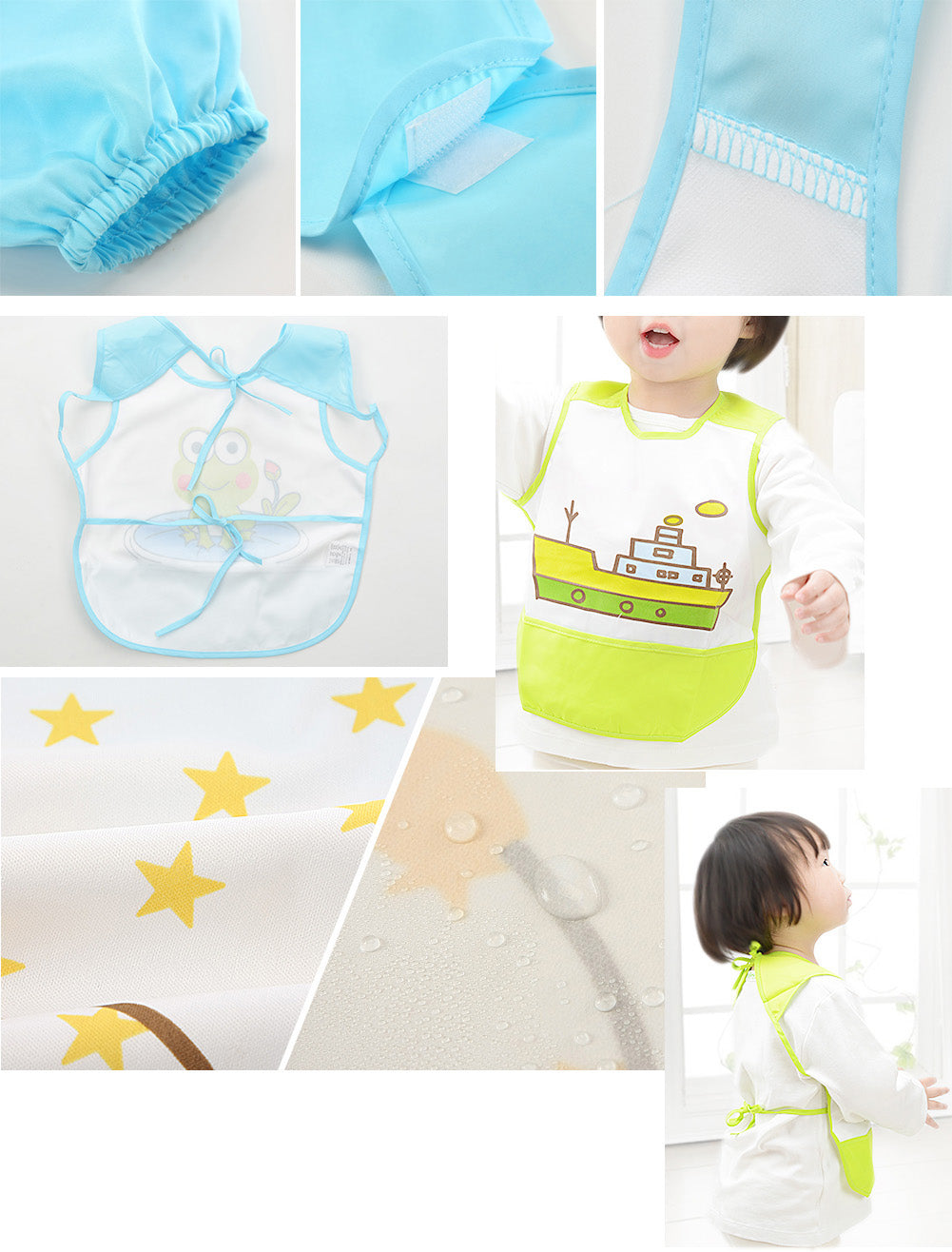 Waterproof Toddler Bib, Feeding Baby Apron, Soft Sleeveless Feeding/Cooking/Baking Bib Yellow #33