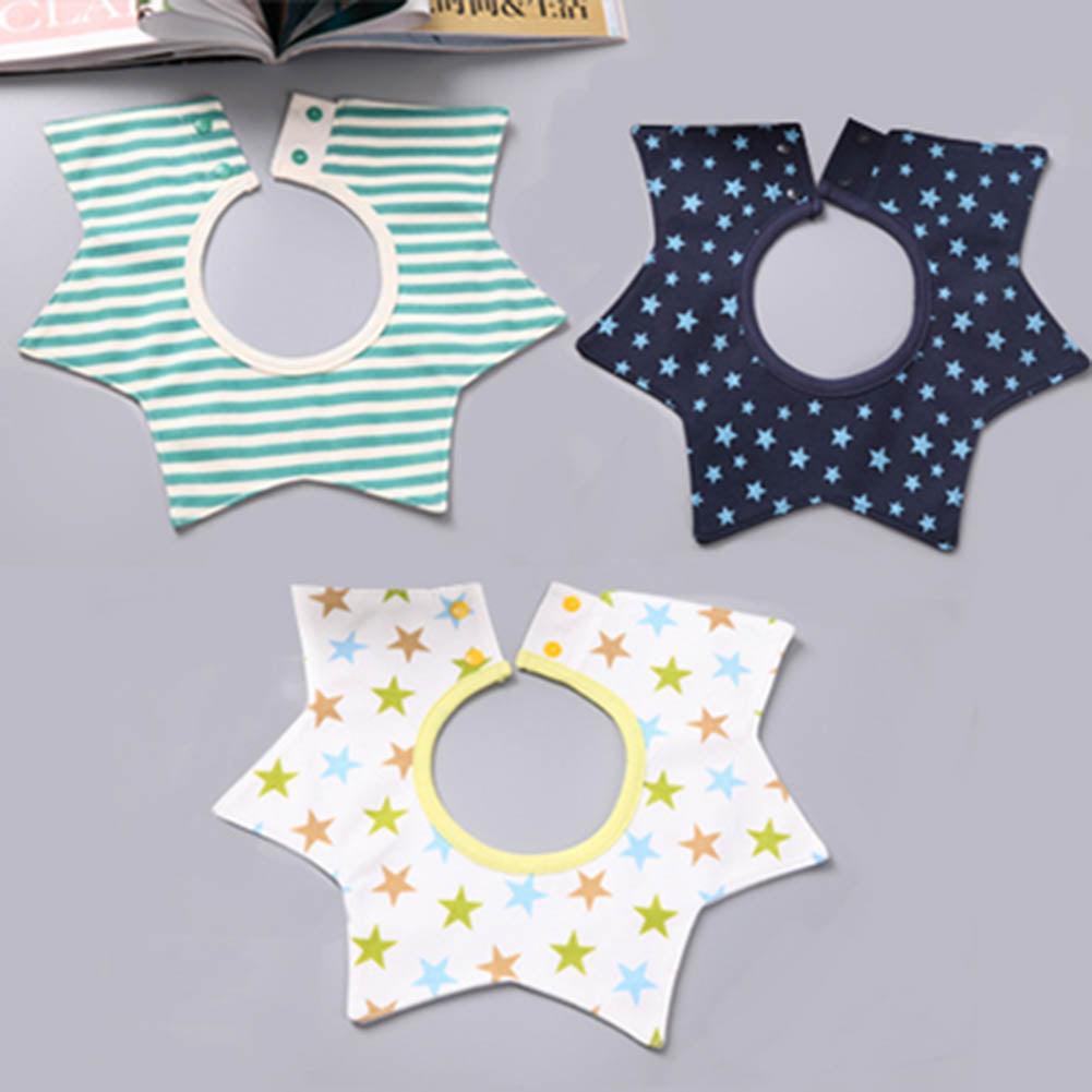 3 Pcs Cotton Waterproof Baby Bibs 360 Degree Rotation, Stripes + Stars